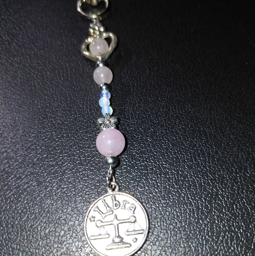 Libra Zodiac Charm Zipper Pull with Rose Quartz And Opalite.